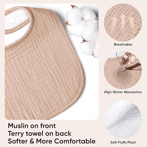 Miniatura 8 de 100% Cotton Muslin Baby Bibs 10-Pack Baby Drool Bibs for Unisex Baby Toddlers Infant Newborns Drooling and Teething