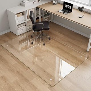 Tempered Glass Chair Mat for Carpet, 40"x60" Clear Floor Mat | Office Chair Mat for Hardwood Floor, Shatterproof Floor Protector, 4 Non‑Slip Pads, Smooth Noise-Free Glide & Easy Clean