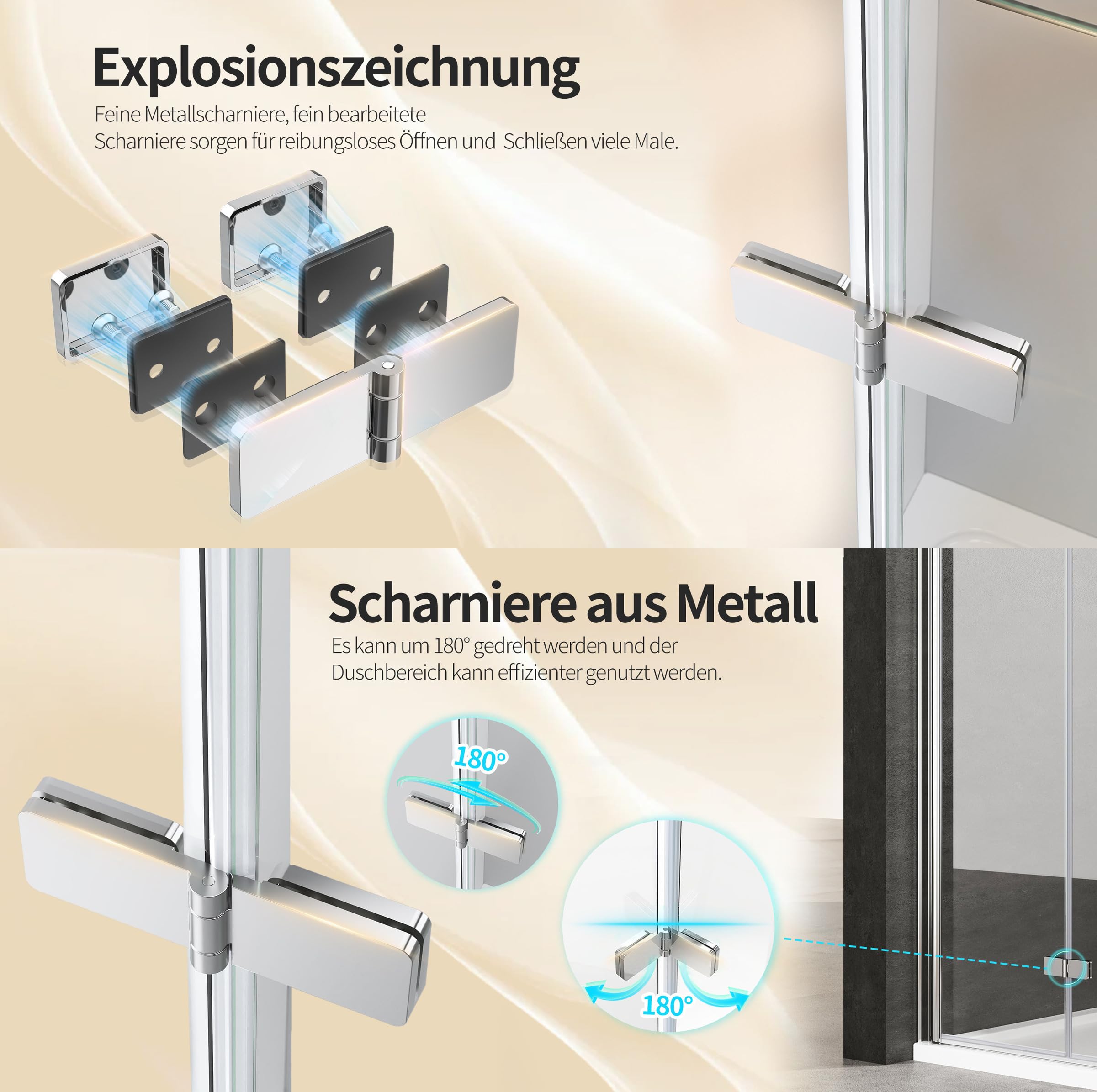 Duschkabine Eckeinstieg 90x90x185 cm, Eckdusche mit Falttür, Duschabtrennung aus 6mm ESG Nano Glas, platzsparende Duschwand für Badezimmer, ohne Duschwanne