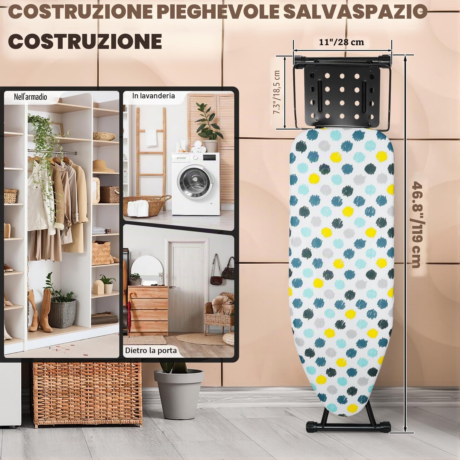 SUNDOY Asse da stiro Premium 111 x 31 cm, larghezza extra 31 x 91,5 cm, regolabile in altezza, imbottitura a 3 strati, stabile asse da stiro per la casa