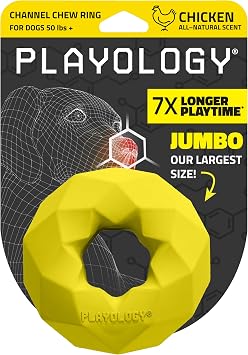 Playology Dog Toys | Channel Chew Ring | Jumbo Chicken Scented Chew Toy for Large Dogs