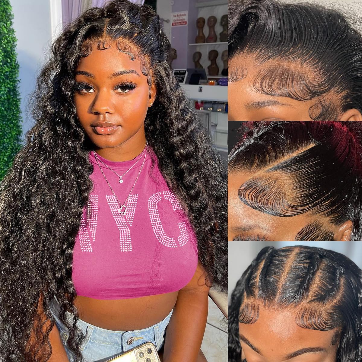 AskWish 34 Inch Lace Front Wig - Human Hair, 13x6 Lace Front Wigs, Pre Plucked, 180% Density, Deep Wave, Transparent HD Lace Front Wigs for Black