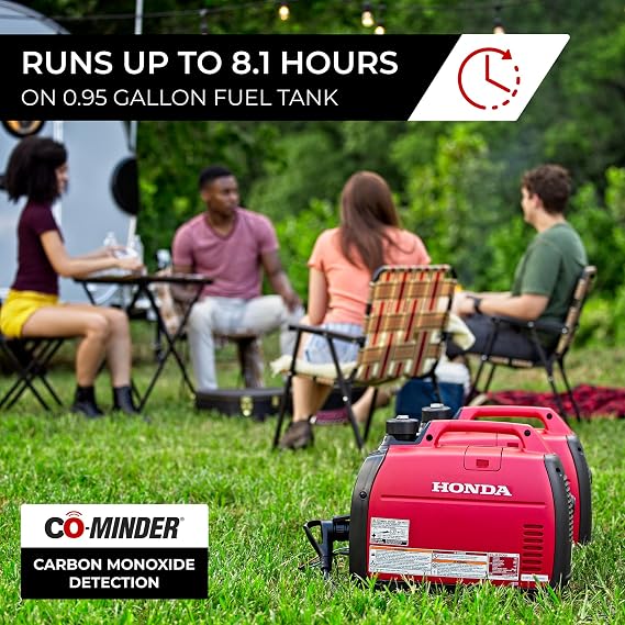 Honda EU2200i 2200 Watt Inverter Generator, Super Quiet 120V Gas Powered Portable Generator for Camping or Home Backup Power Supply, Up to 8.1 Hour Run Time (EU2200ITAG)