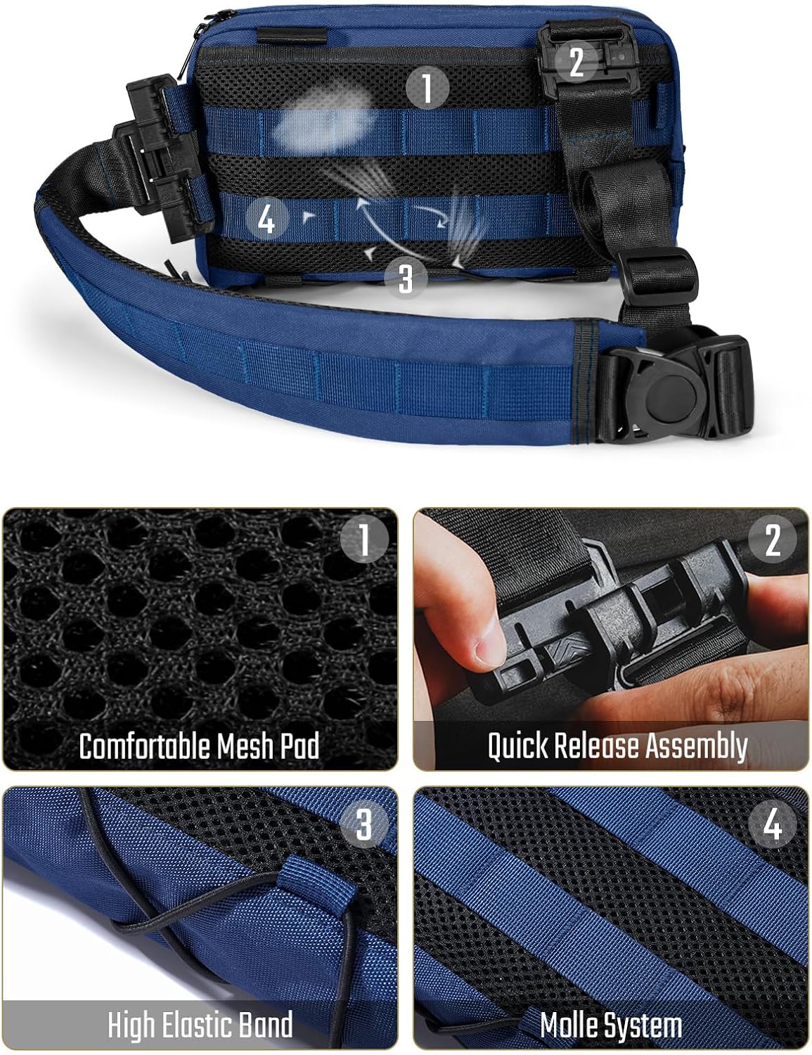 TACTICAL_GEEK Crossbody Shoulder Bag, Multipurpose Daypack, Chest Backpack Casual Sling Bag for Men & Women (L3C-Blue)