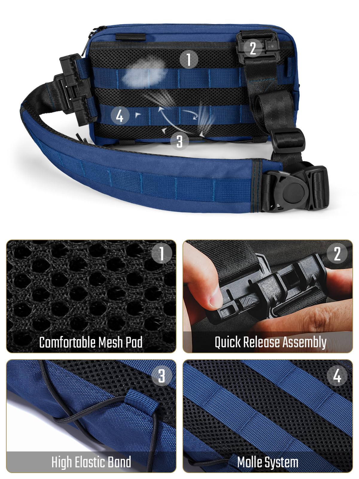 TACTICAL_GEEK Cache L3C EDC - Bolso bandolera ligero para hombre y mujer, compacto, bandolera ajustable, bandolera para el hombro, bolso de pecho para viajes, escuela, senderismo, 1000d Azul