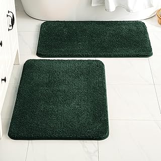 MIULEE Dark Green Bathroom Rugs Set 2 Piece, Soft Absorbent Microfiber B...