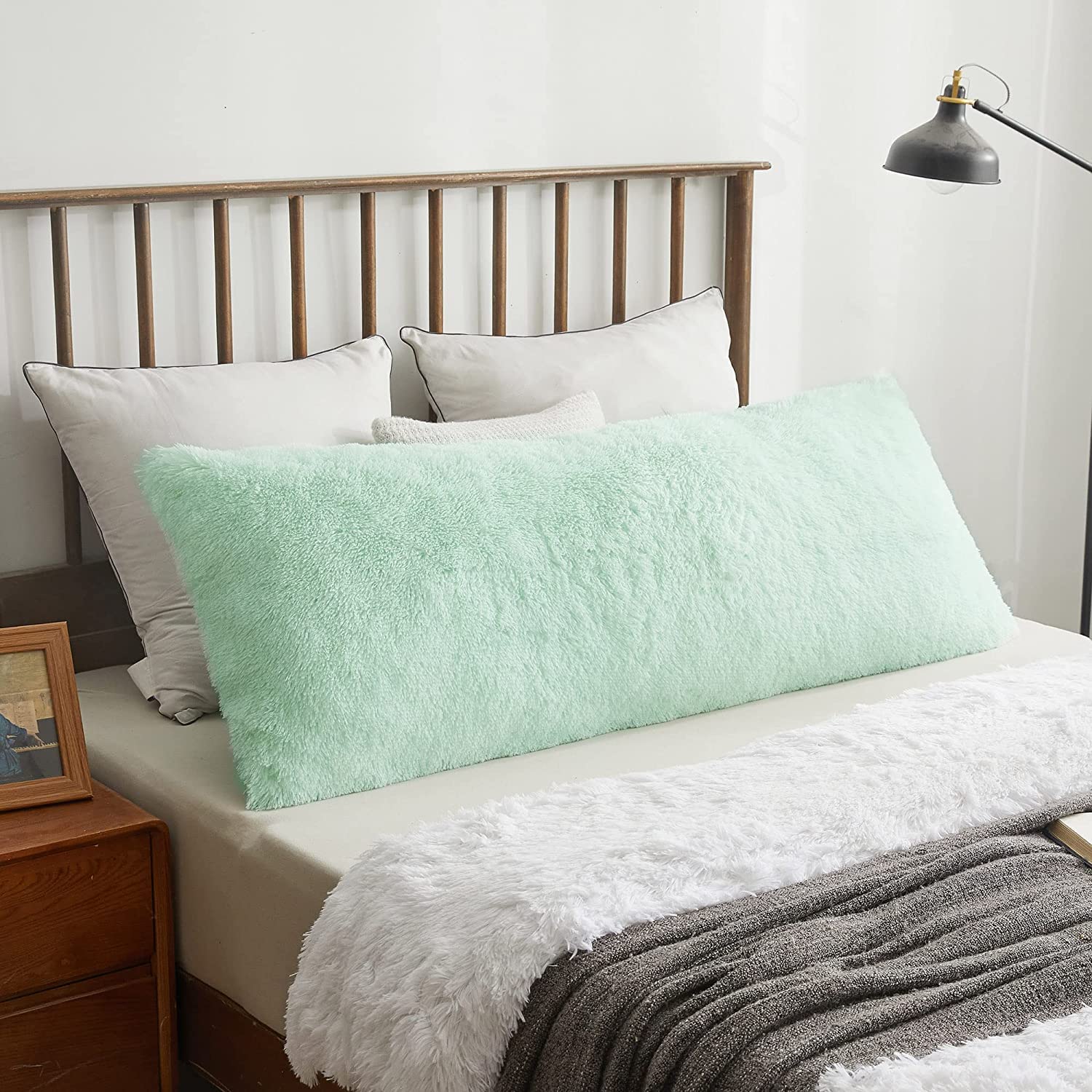 Ultra Soft Velvet Body Pillow Cover/Case Pillowcase with Hidden Zipper, Zippered Body Pillow Case (Aqua (Fur), 20x54)