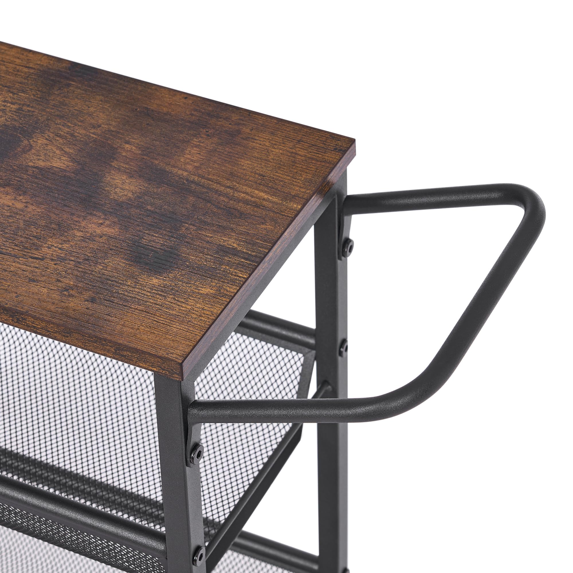 BEWISHOME Carrito de almacenamiento delgado de 4 niveles, carrito de cocina con ruedas con marco de metal, carrito de utilidad marrón rústico para cocina, sala de estar y comedor KTC03Z