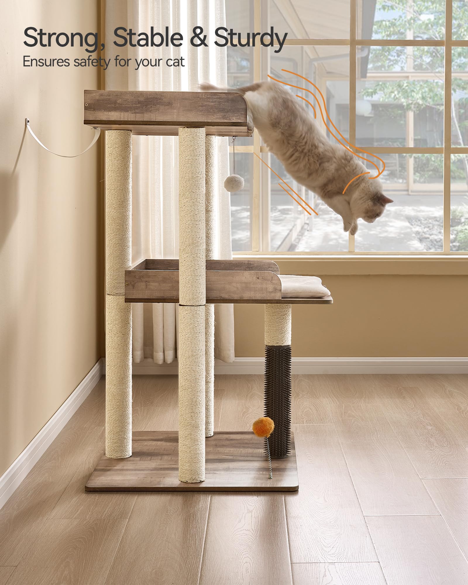 FourFurPets 43.7" Cat Tree, Modern Cat Tree Tower, Cat Tower for Indoor Cats Large Adult, Cat Condo with Scratching Post, Large Perch and Removable Pads, Greige - image 4