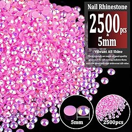 2500pcs 5mm Resin Rhinestones Bulk, Pink AB Flatback Round Jelly Rhinestones Bedazzling Non Hotfix Crystal Gems Large Quantity Wholesale for DIY Crafts Clothes Bottles Tumblers Face Makeup Manicure