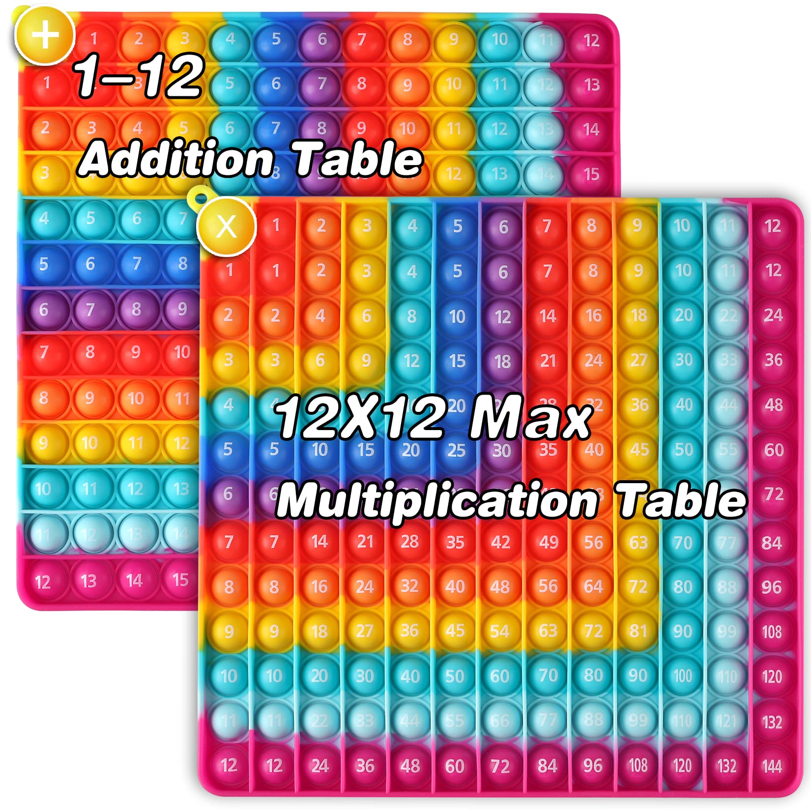 Kingmall Math Toys, 1-12 Addition Chart & 12x12 Multiplication Tables, Right-Angled Rainbow Square Math Games Multiplication Games for Multiplication Study Division Learning?Double-Sided Printing?