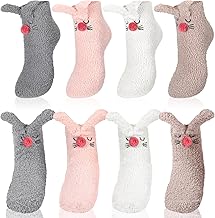 Foaincore 4 Pairs Easter Bunny Slipper Socks Rabbit Fuzzy Socks Soft Warm Animal Socks Cute Warm Sleeping Socks for Women