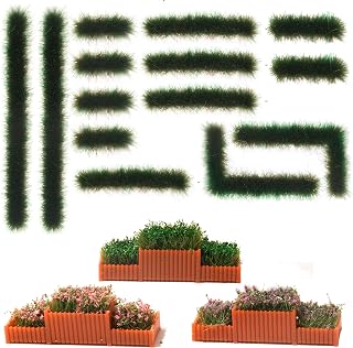 Miniature Grass and Flower Bed Set for Scenery Decor (Forest) | Model Flower Bed with Static Striped Grass, Realistic Diorama Supplies for DIY Woodland Scenery Fairy Garden Décor Railway