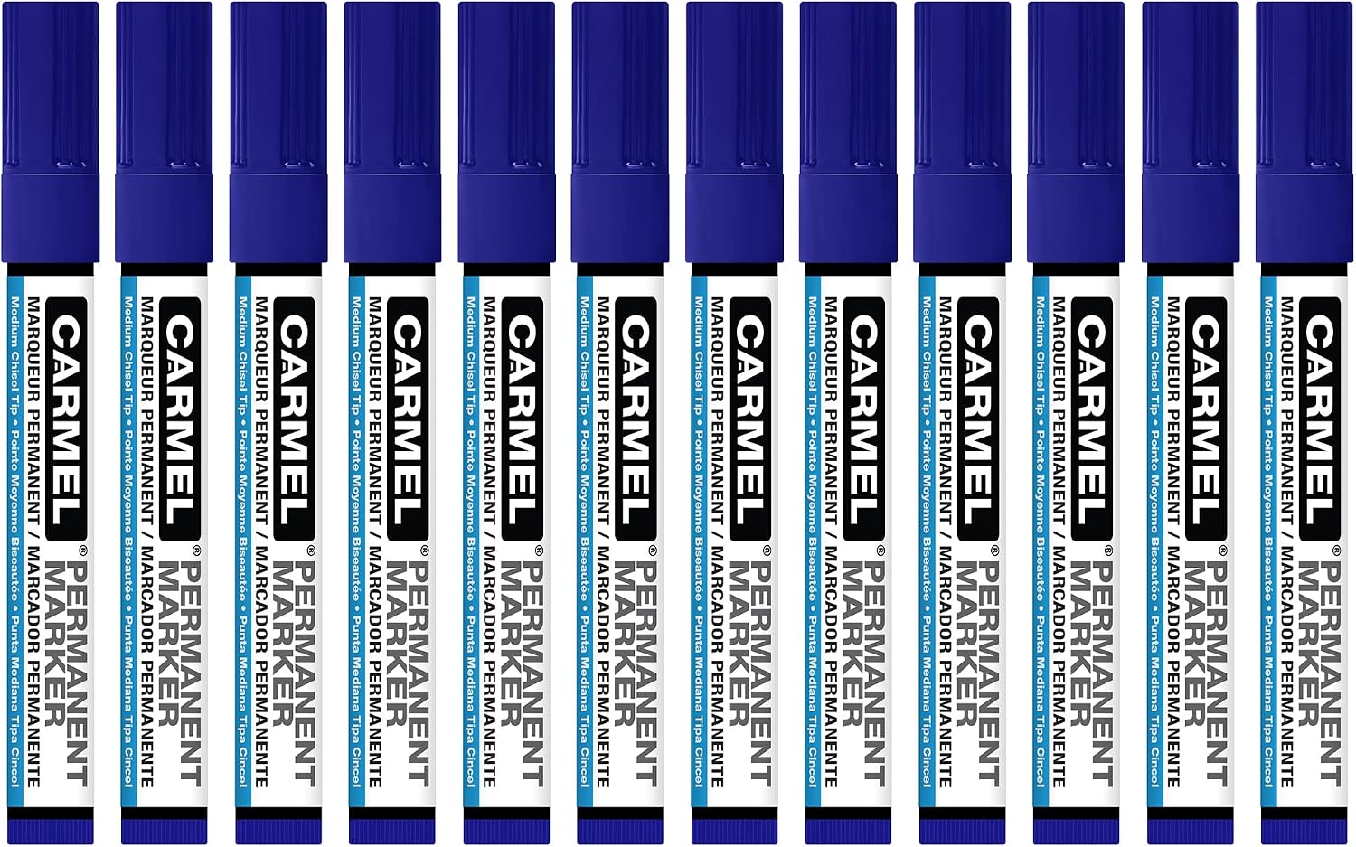 Carmel Permanent Marker Medium Chisel Tip, Pack of 12 (Blue), Fast Drying, Smear & Water Resistant
