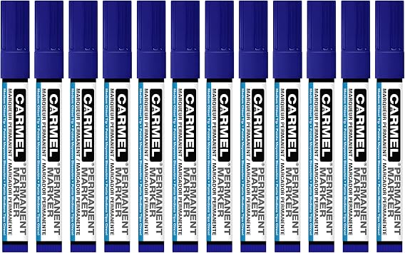 Carmel Permanent Marker Medium Chisel Tip, Pack of 12 Blue, Fast Drying, Smear & Water Resistant