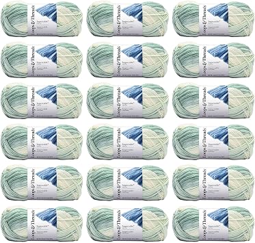 Loops & Threads Sage Impeccable Pastel Yarn Medium Weight Yarn for Knitting, Crochet, Weaving, Arts & Crafts, 18 Pack