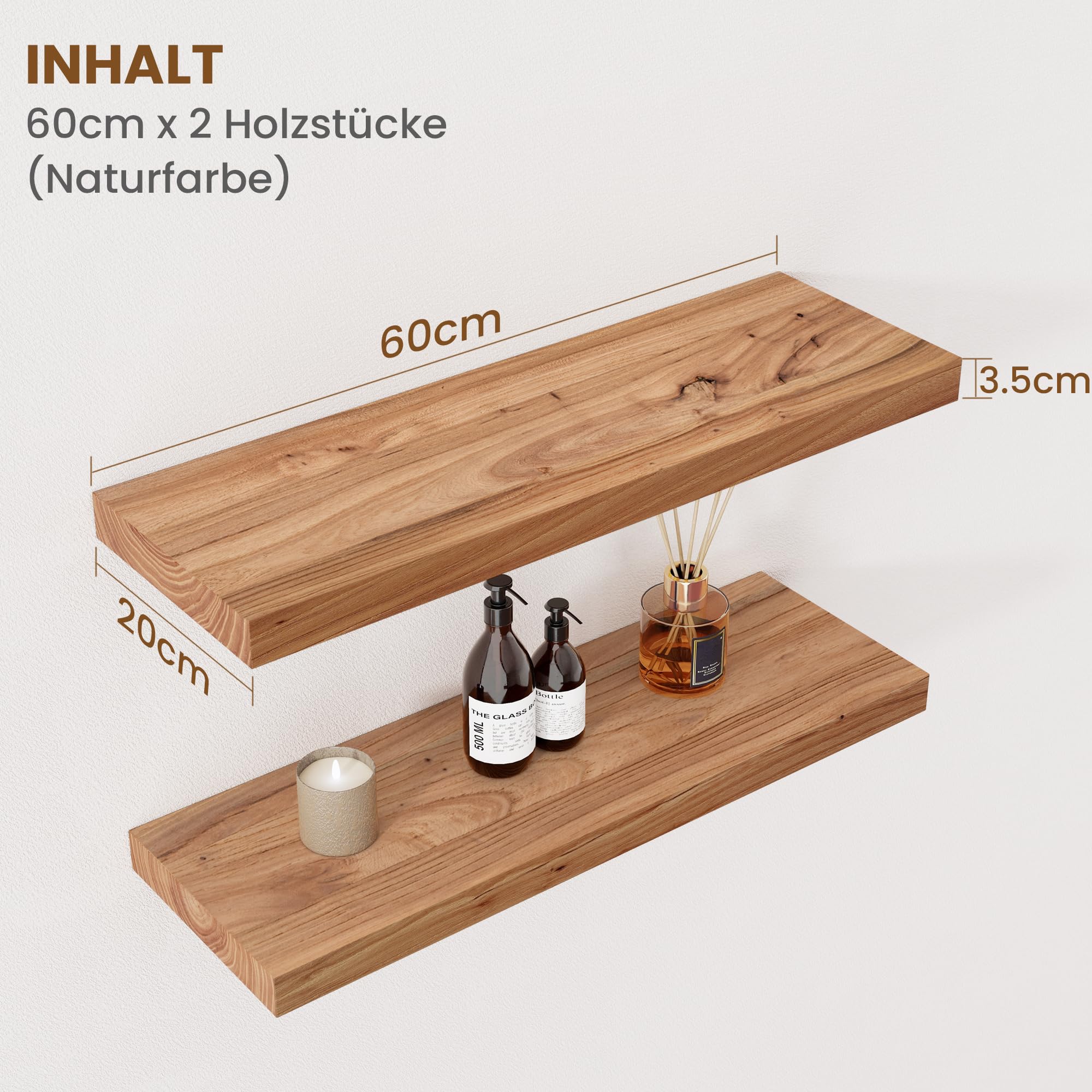 Estantes flotantes para decoración de pared, estantes flotantes de madera de olmo maciza rústica de 8 pulgadas de profundidad, estantes de pared con soporte invisible para sala de estar, baño