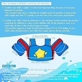 Chriffer Kids Swim Vest Life Jacket for 30-55 Pounds Boys and Girls, Toddler Floaties with Shoulder Harness Arm Wings for 2,3,4,5,6,7 Years Old Baby