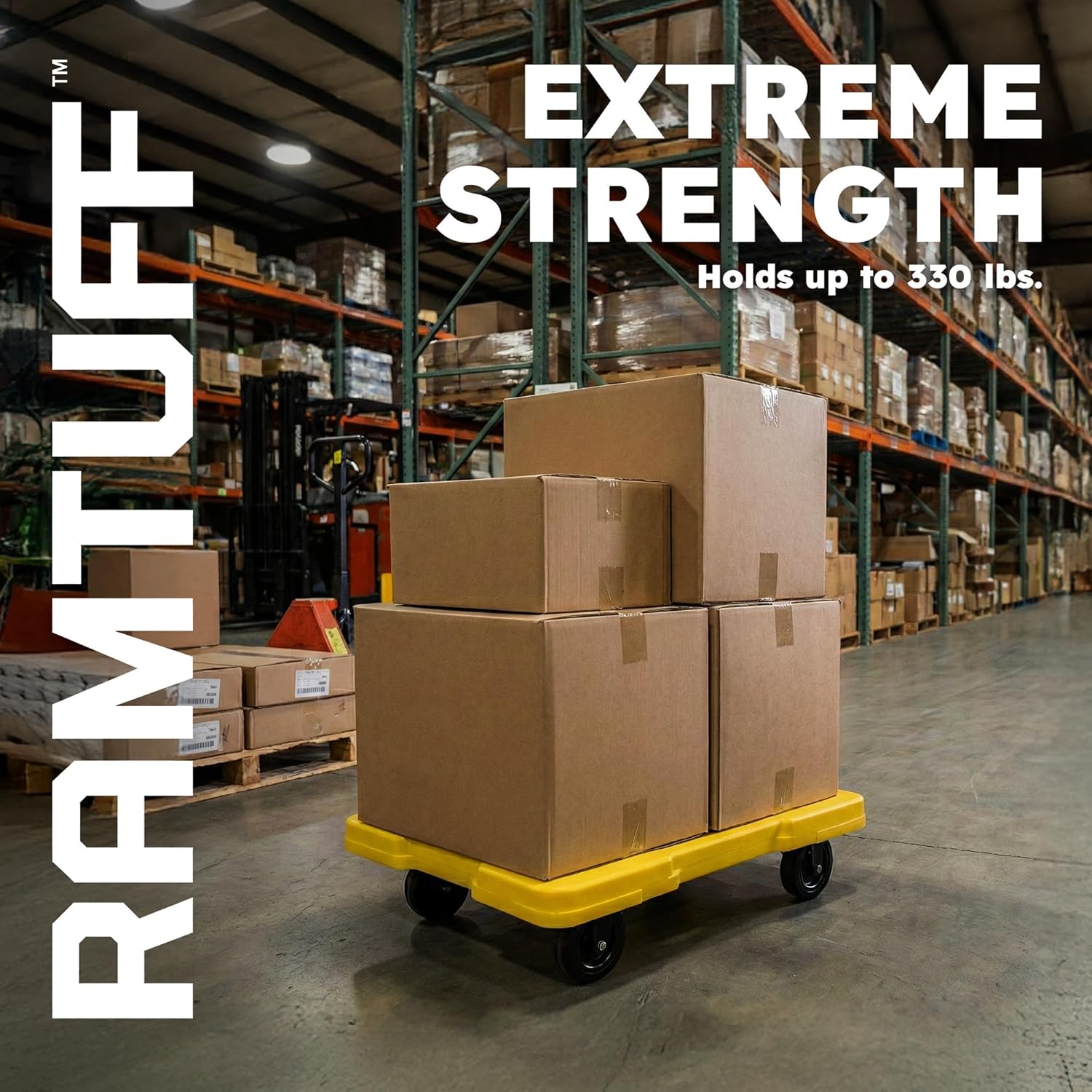 Ramtuff 4 Pack Connectable Moving Dolly, Sturdy Plastic Cart with 3" Swivel Casters and Anti-Slip Surface, 330 Pound Capacity, Yellow