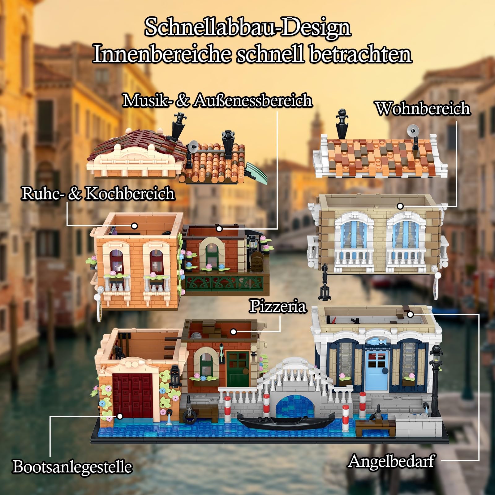 Venedig Wasserstadt Haus Klemmbausteine mit LED-Beleuchtung - 4610 Teile Venice Waterfront Modular Building, Europäische Architektur für Erwachsene und Sammler Kompatibel mit Barweer BWR010