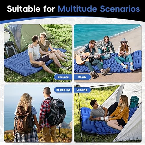 Miniatura 6 de Colchoneta de dormir doble para camping, 4 pulgadas extra gruesa, colchón de campamento autoinflable para 2 personas con almohada, bomba de pie