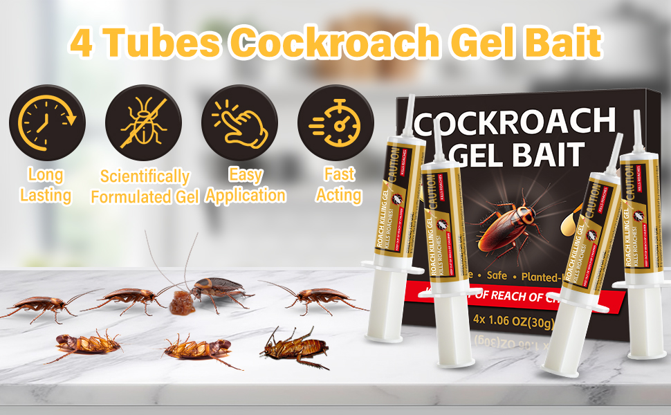 Image of 4 Tubes Cockroach Gel Bait, Powerful Roach Repellent Bait Trap Infestation Solution