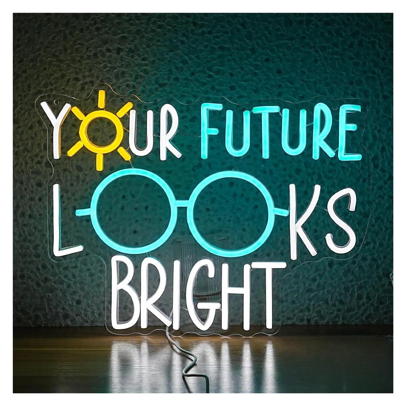 RONGCH Hanging Art Neon Signs Your Future Looks Bright Neon Sign USB Dimmable Wall Decor for Classroom Office Bedroom Eyeglasses Store Class 32x42cm