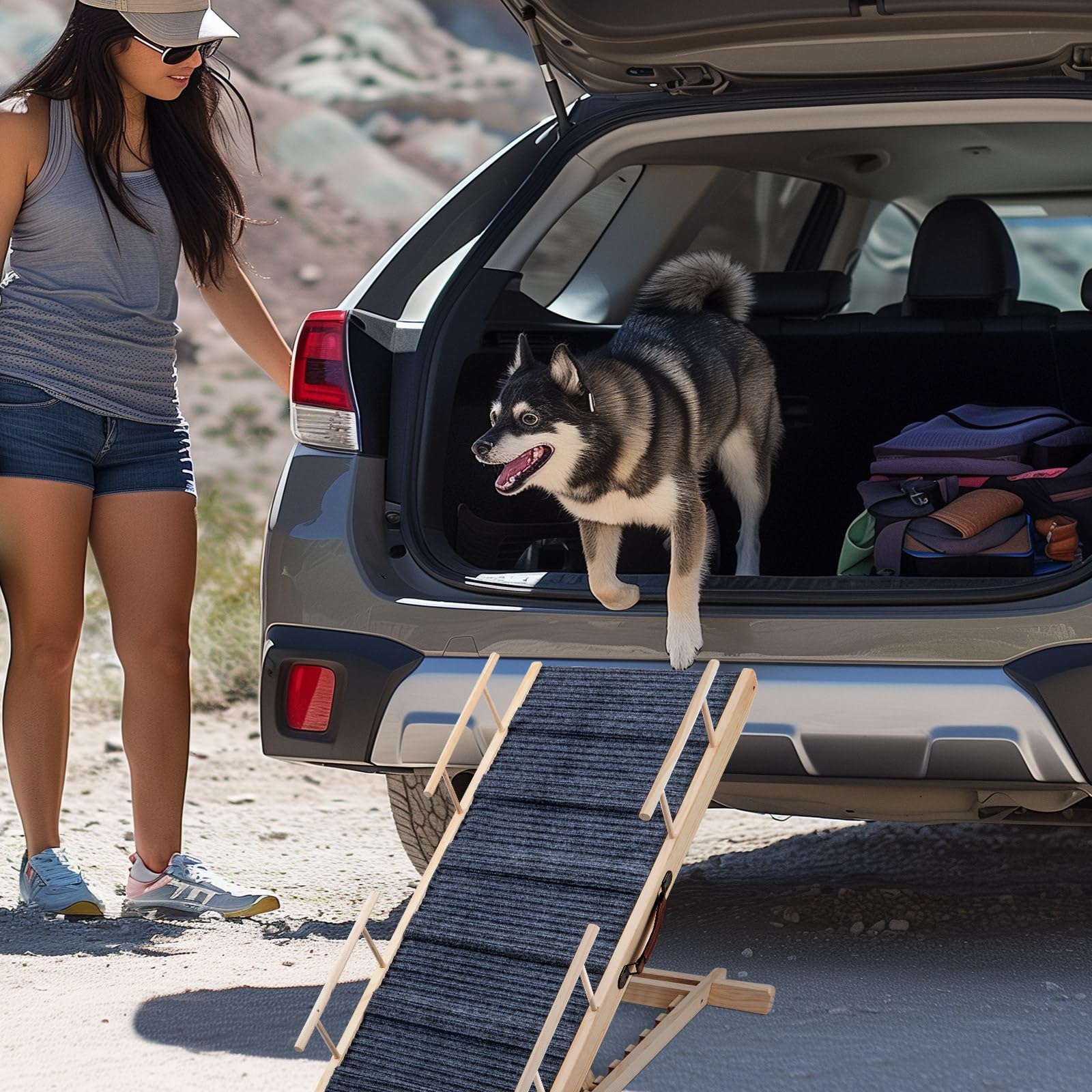 Hunderampe Klappbare Hunderampe aus Holz HöHenverstellbar 30-60cm rutschfeste Haustiertreppe Für Hunde Und Katzen Hunderampe Klappbar HöHenverstellbare Haustiertreppe rutschfeste Rampe