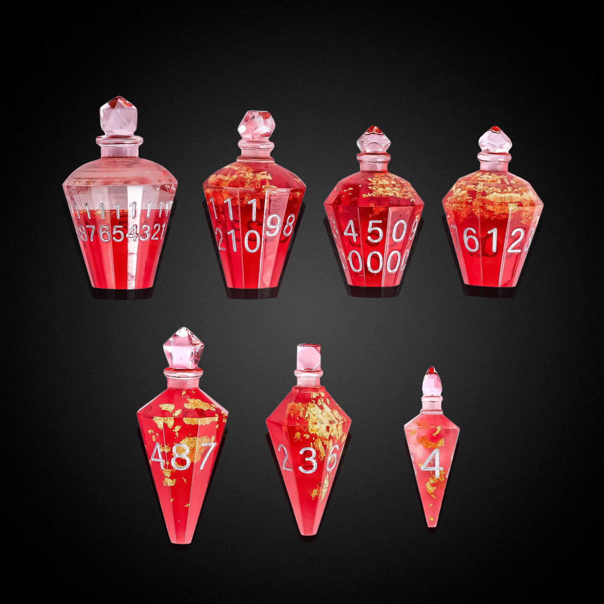 Cusdie 7-Die Sharp Edges DND Dice Set, Potion Shaped D&D Dice, Handcrafted Polyhedral Dice Set