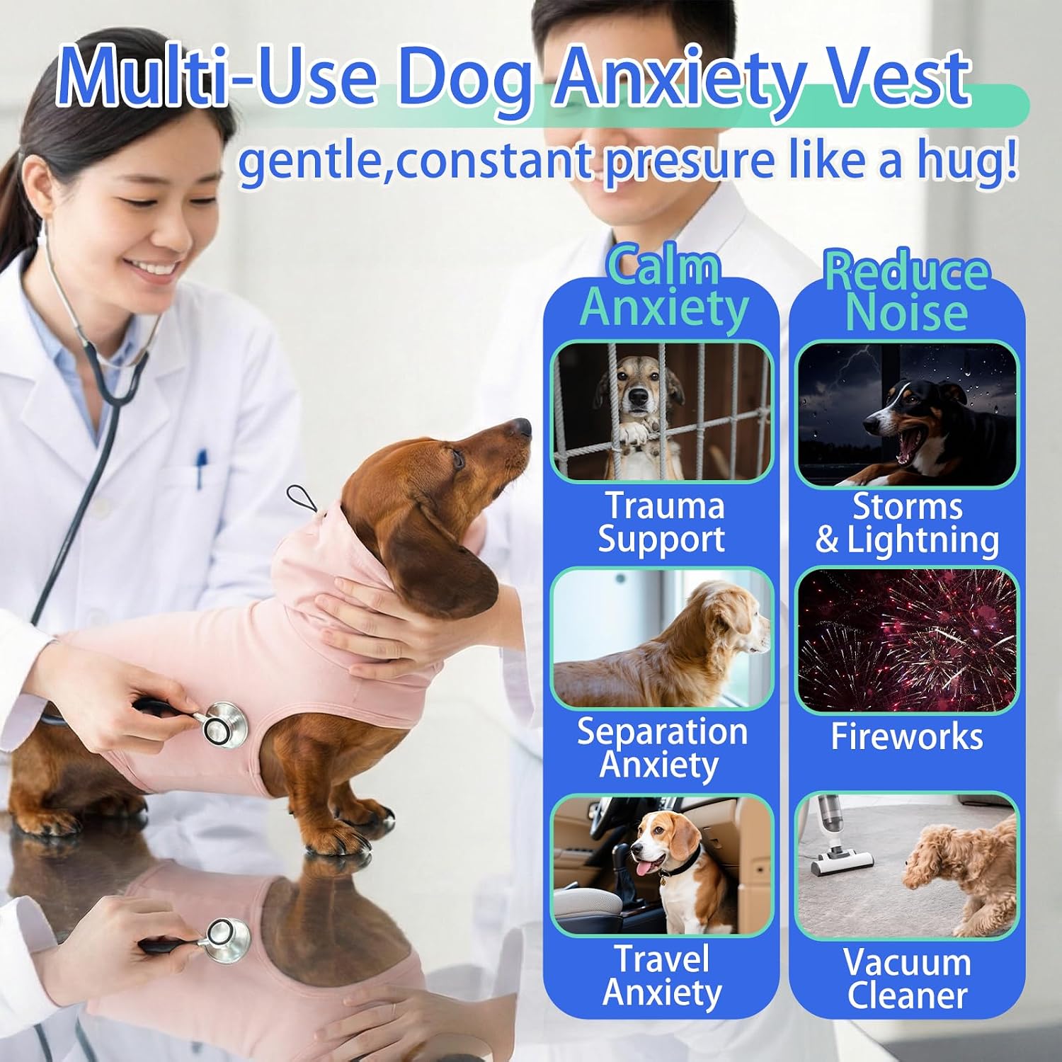 MIGOHI X-Small Dog Anxiety Vest | Dog Calming Vest for Separation,Adjustable Anxiety Shirt for Small Dogs,Anxiety Jacket for Dogs with Ear Wrap to Reduce Noise Stress,Fireworks,Thunderstorm,Pink,XS