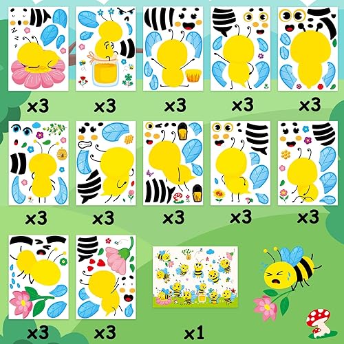 Miniatura 4 de Haz tu propia abeja de miel, paquete de 36 calcomanías para primavera y verano, hazlo tú mismo para niños, abejas, minas, abejorros, regalos de