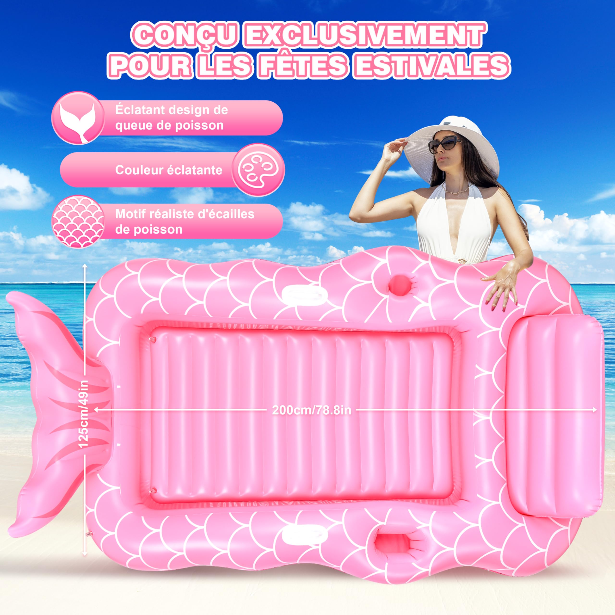 JONRRYIN Matelas Gonflable Piscine 2 Personnes, Bouee Piscine Adulte, Hamac d'eau Gonflable, Lit de Bronzage Gonflable, Longue Gonflable pour Fauteuil pour Summer Party Plage