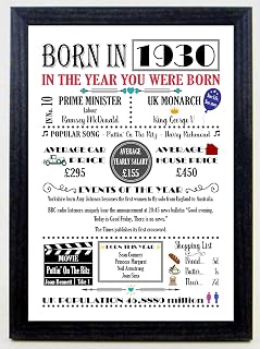 "THE YEAR YOU WERE BORN" COLOURED A4 Birthday Celebration Historical Past Memories Keepsake Gift Print with all the facts and information suitable for all people born in the year 1930