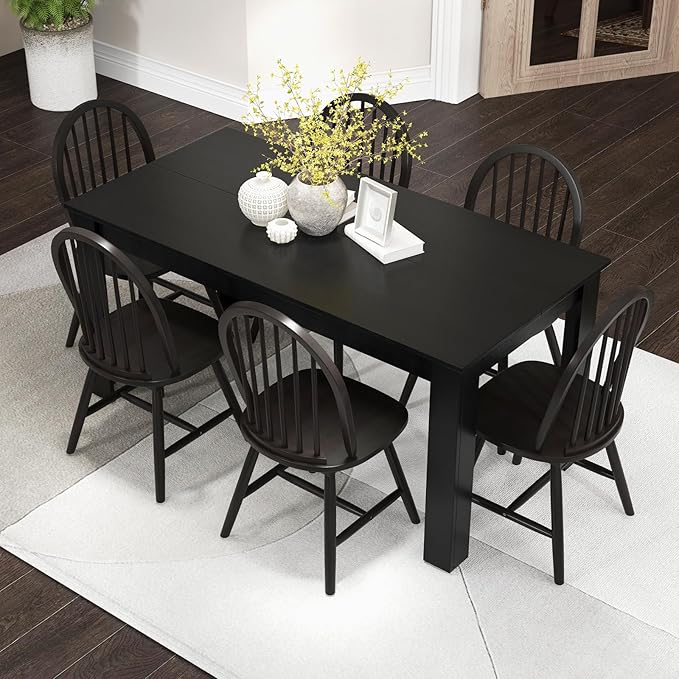 Amazon.com - Giantex Dining Table Set for 6, Rectangular Wooden Dining Table & 6 Windsor Dining ...
