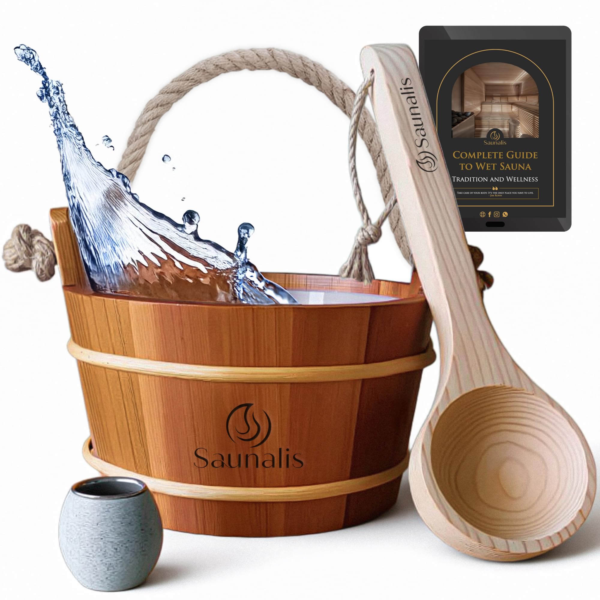 Photo 1 of ***SEE NOTES***Sauna Bucket and Ladle Set – Canadian Red Cedar Wood – 1 Gallon (4L) Wooden Sauna Water Bucket with Liner & Rope Handle – Includes Aromatherapy Diffuser Cup – Traditional Finnish Sauna Accessories