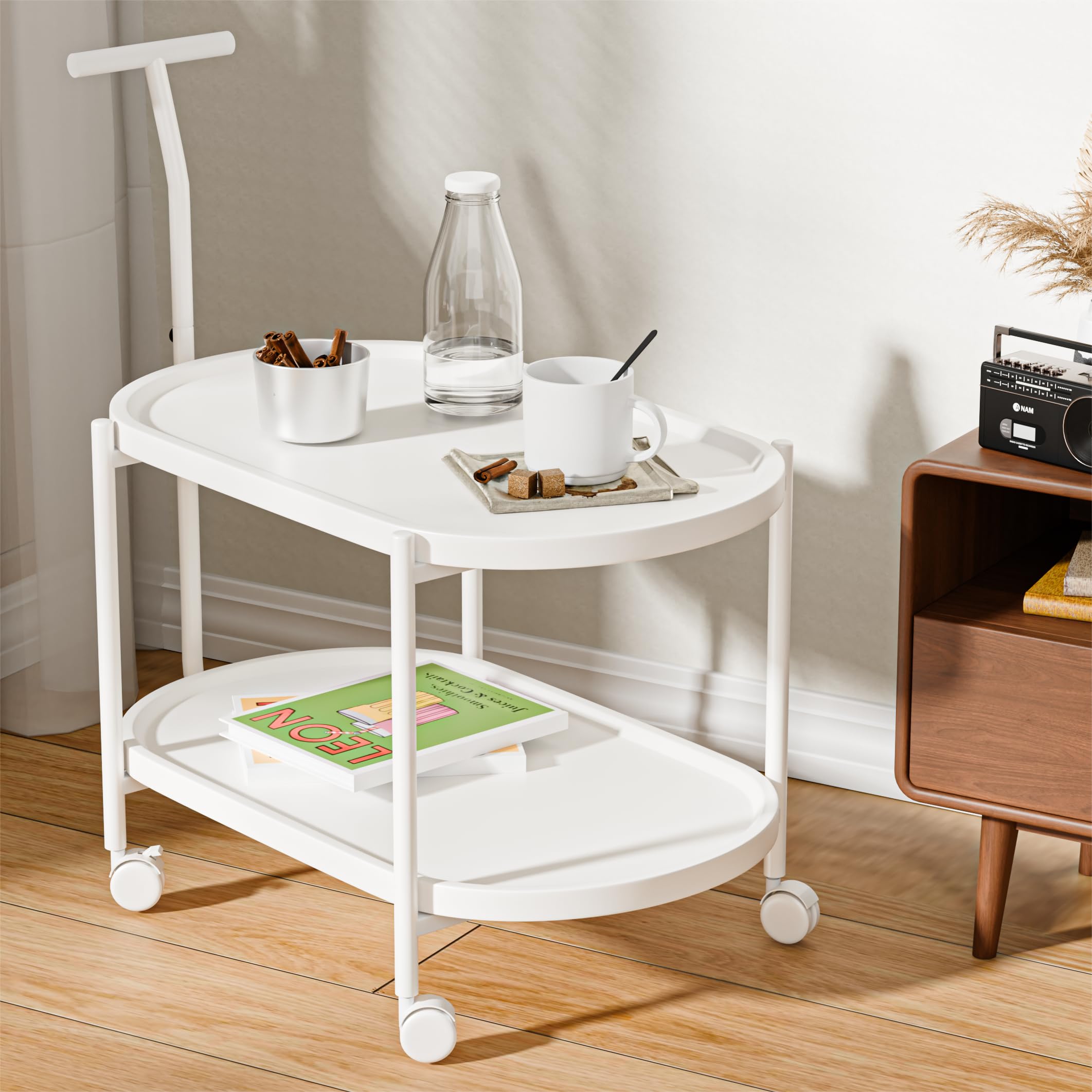 DYHOME Rolling End Table, Bed Side Table with Wheels Night Stand - Modern Nightstand with Caster Wheels for Living Room Bedroom - Coffee Table Kitchen Table 2 Tier Rolling Cart Utility Cart
