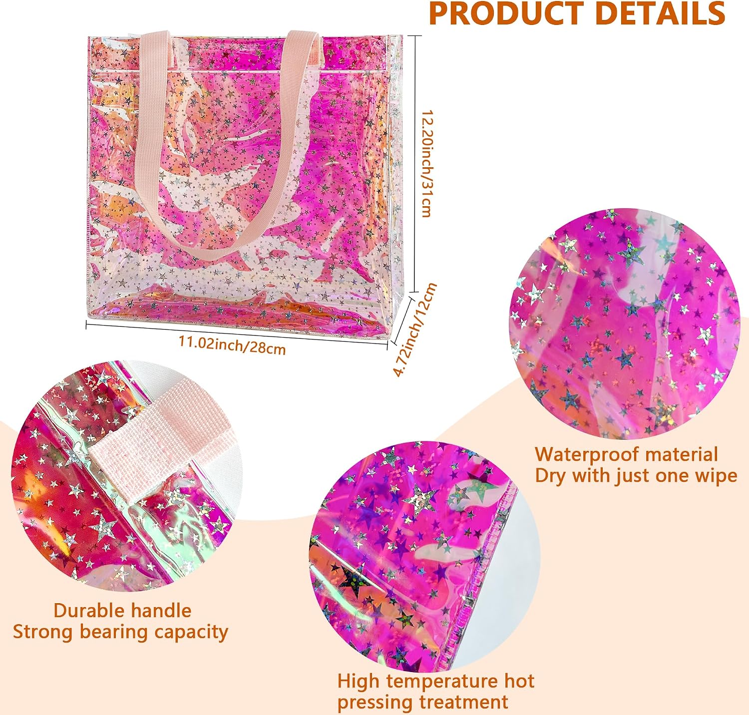 1PCS Clear Printed Star HandBag Versatile Waterproof,Embossed Work Bag,Shoulder Tote Gift Bag for Women (Purple) image 4