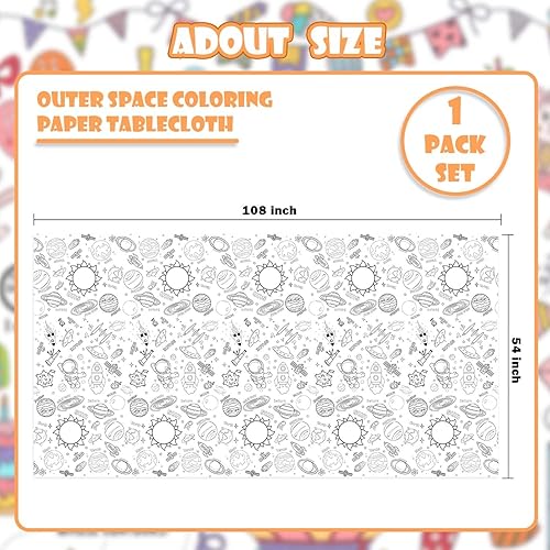 Miniatura 2 de Mantel gigante para colorear del espacio exterior para niños, mantel de papel desechable del universo del sistema solar para niños, actividades y