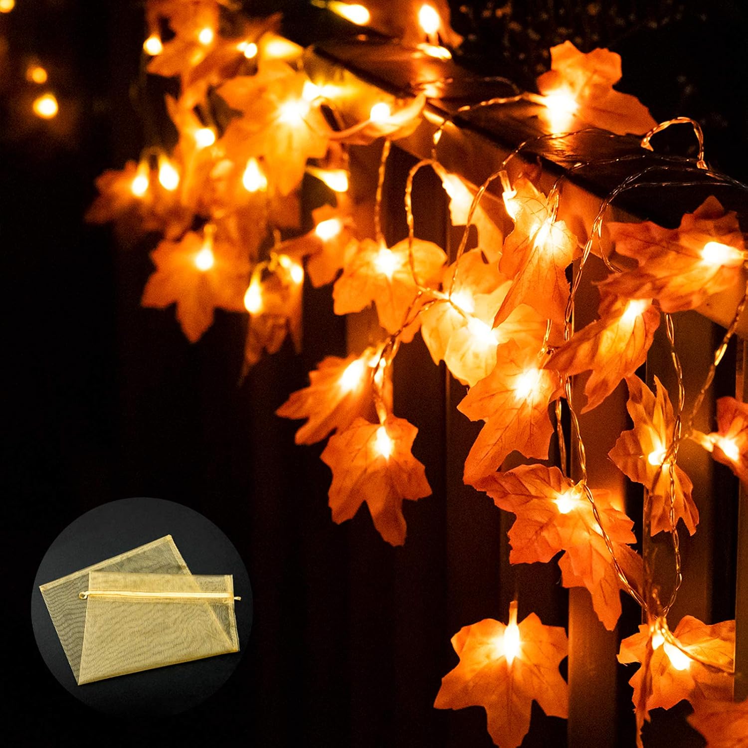 Thanksgiving Lights 20 LED,Maple Leaves String Light Fall Decorations,6.6 Ft Fall Light,2 Modes Fall Decor for Autumn Garland Light Home Indoor Outdoor Thanksgiving Decorations,Battery Operated