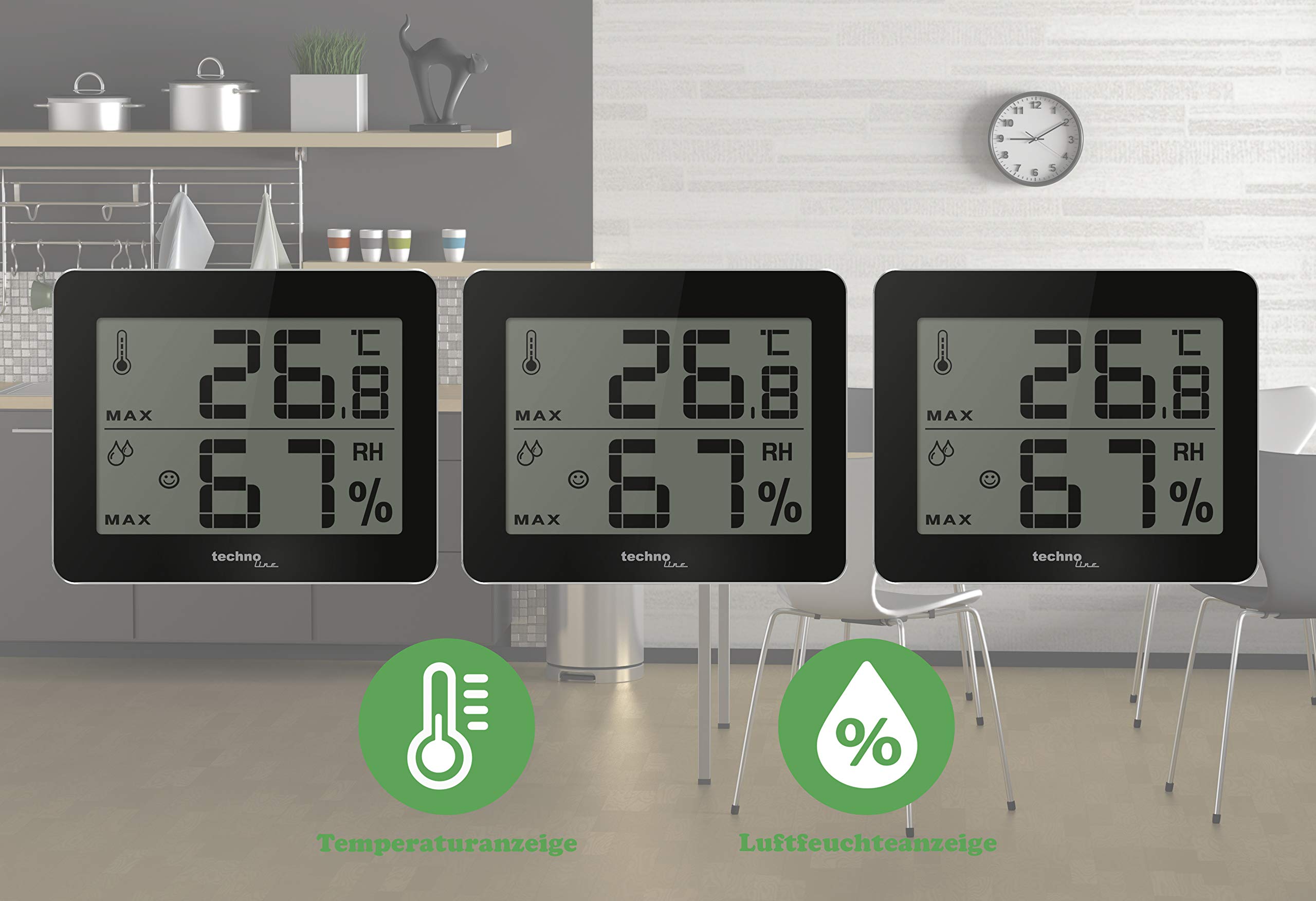 Technoline WS 9450 3er Set digitales Thermometer Hygrometer Thermo Hygro Wohlfühl-Indicator 3er Set