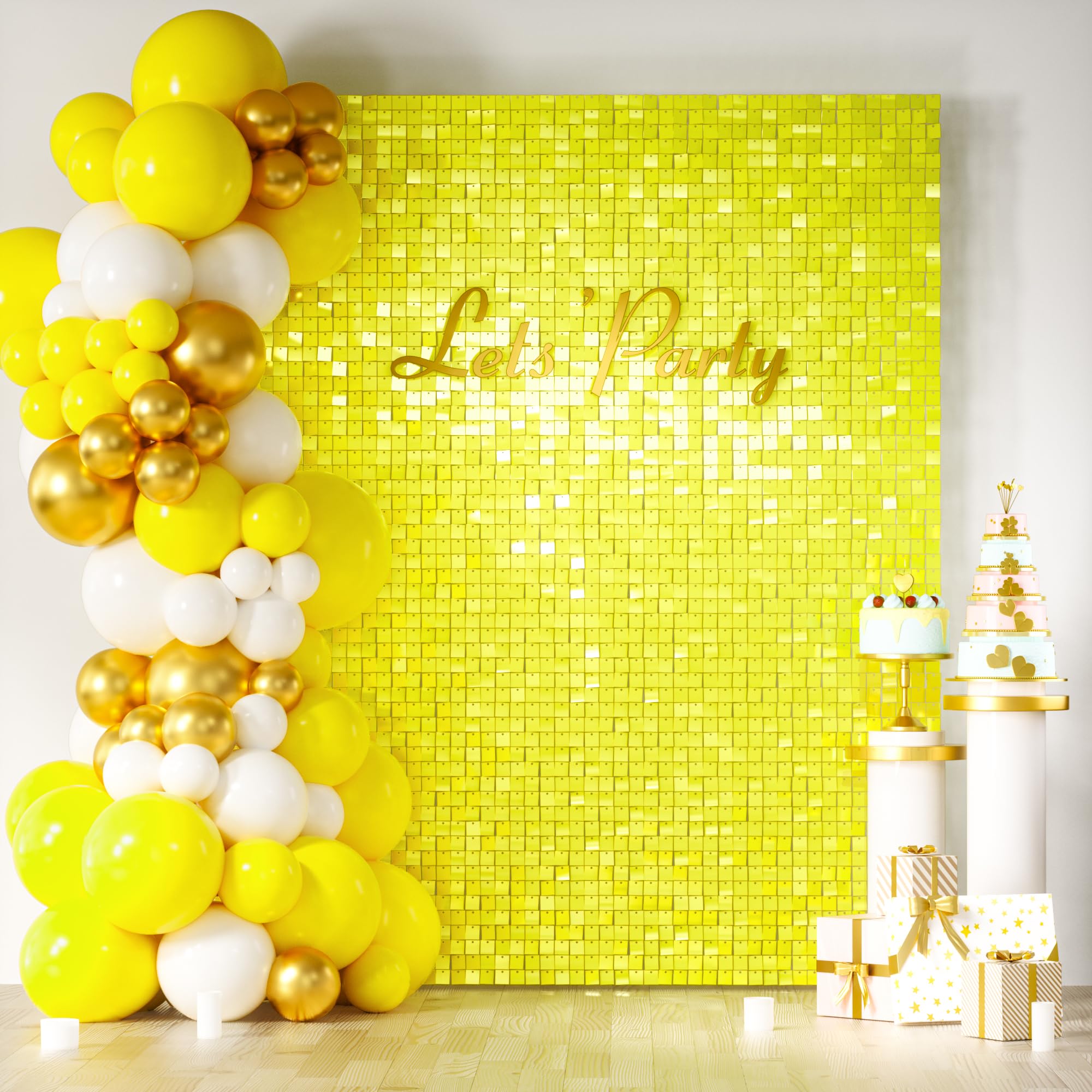 COKAOBE LiteGrid Series Shimmer Wall Backdrop - 24Pcs Yellow