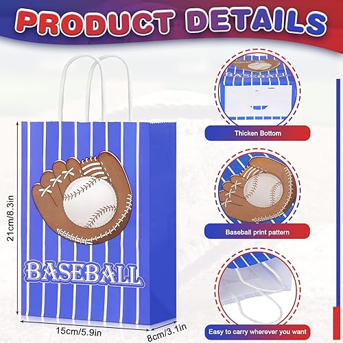 Miniatura 2 de 30 bolsas de regalos de béisbol, bolsas de regalo de béisbol, bolsas de golosinas de béisbol y bolsas de dulces con asa para temática de béisbol,