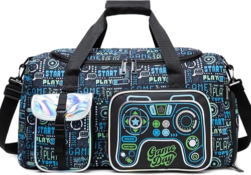Kids Duffle Bag Girls Travel Bag for Kids Overnight Bag for Girls with Shoe Compartment, B-Game