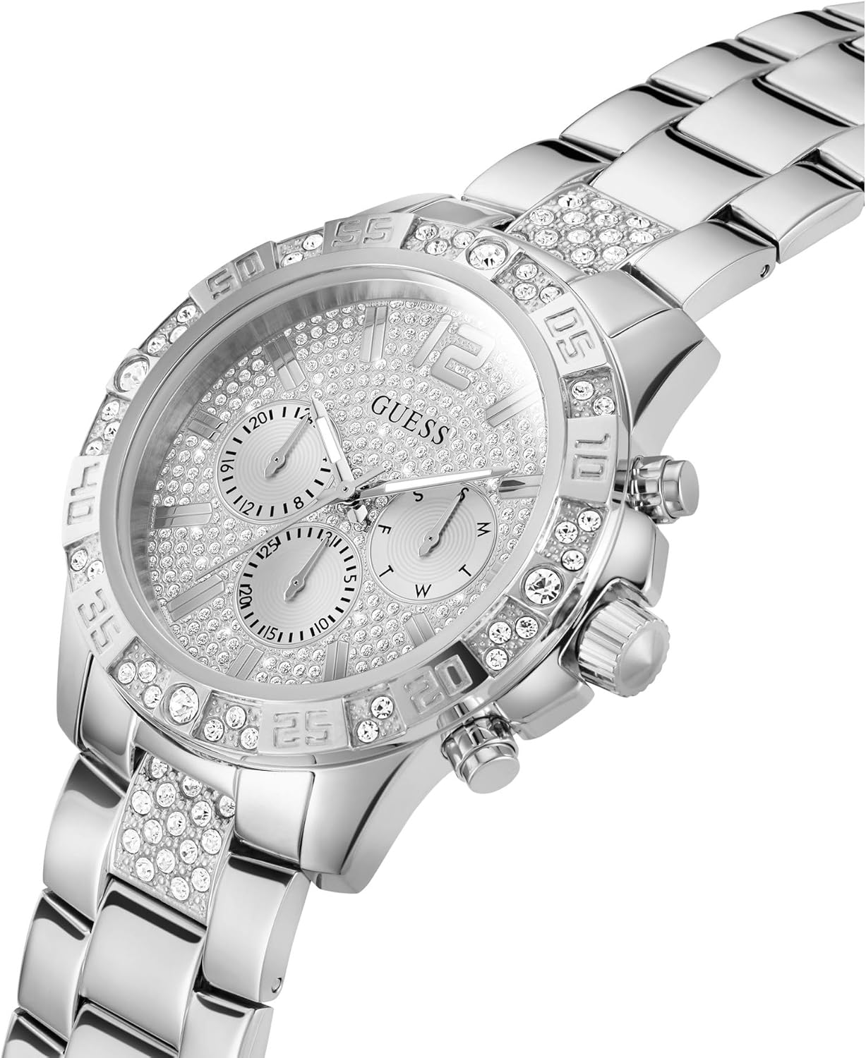 Guess Men's 48mm Watch - Silver Tone Stainless Steel Strap Silver Dial Silver Tone Case