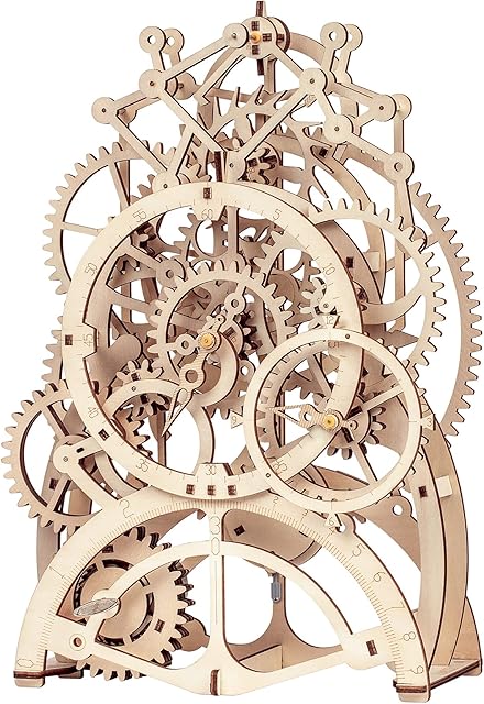 ROBOTIME 3D Puzzle Pendulum Clock Wooden Model Kits to Build - Laser Cut Jigsaw Puzzles Construction Mechanical Gear Model Craft Best Gift for Adults and Kids