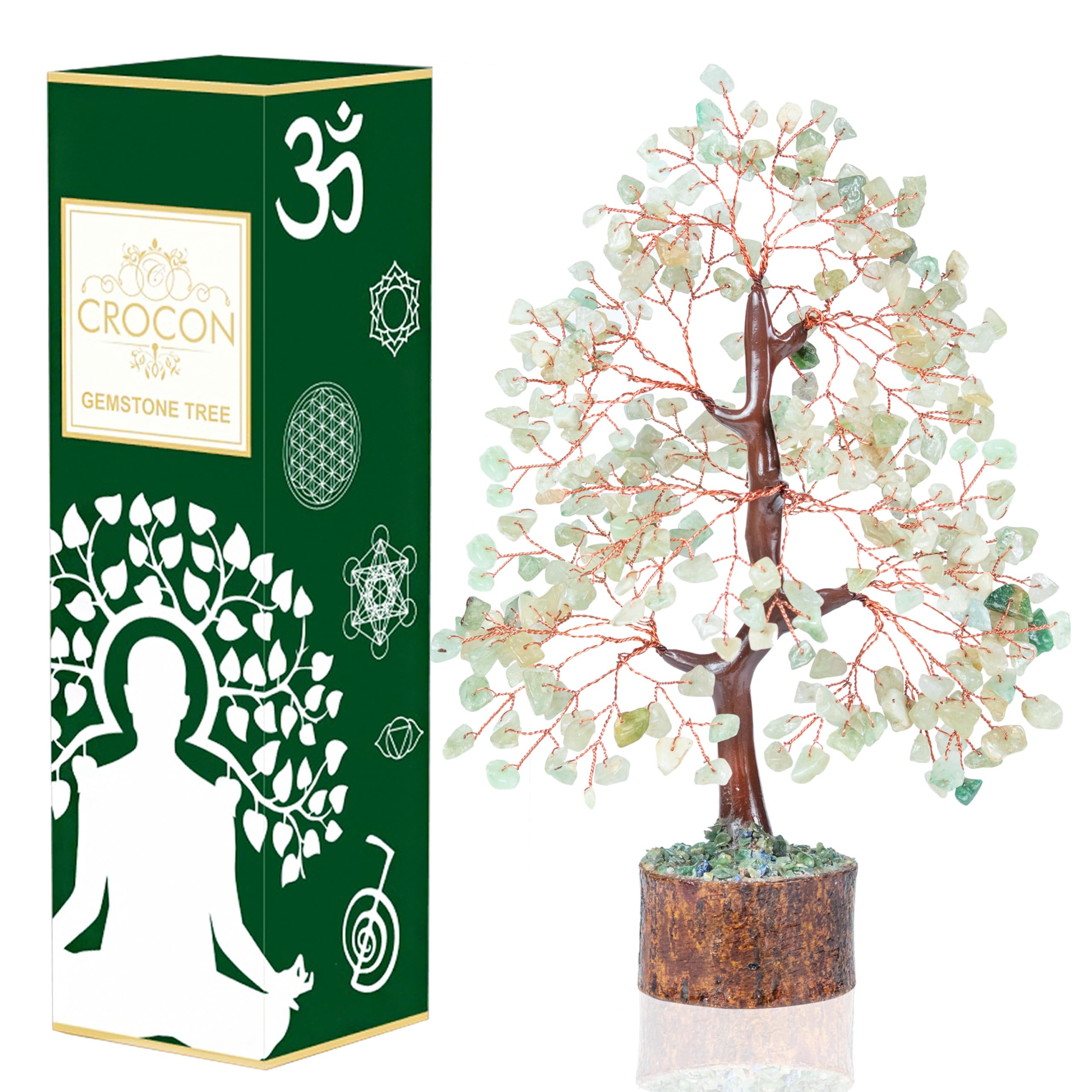 Crocon® Green Jade Crystal Tree of Life, Handmade Gemstone Chakra Tree, Feng Shui Bonsai, Spiritual Gifts