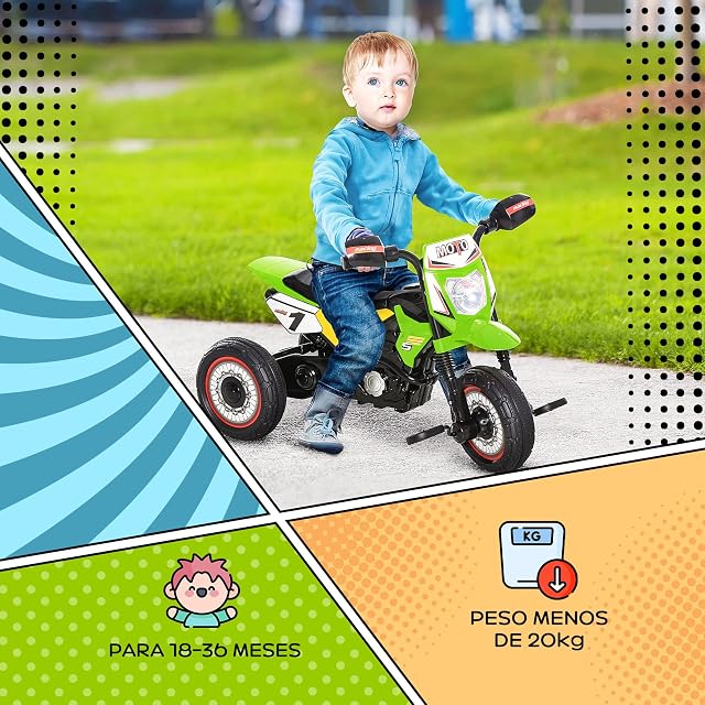 Foto 4 de 8 de HOMCOM Moto Correpasillos Infantil +18 Meses 3 Ruedas 71x40x51 cm Verde