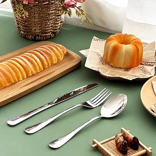 Miniatura 5 de SANTUO Juego de cubiertos de 20 piezas con 10 cuchillos de cena y 10 tenedores de cena, juego de cubiertos con acero inoxidable de grado alimenticio