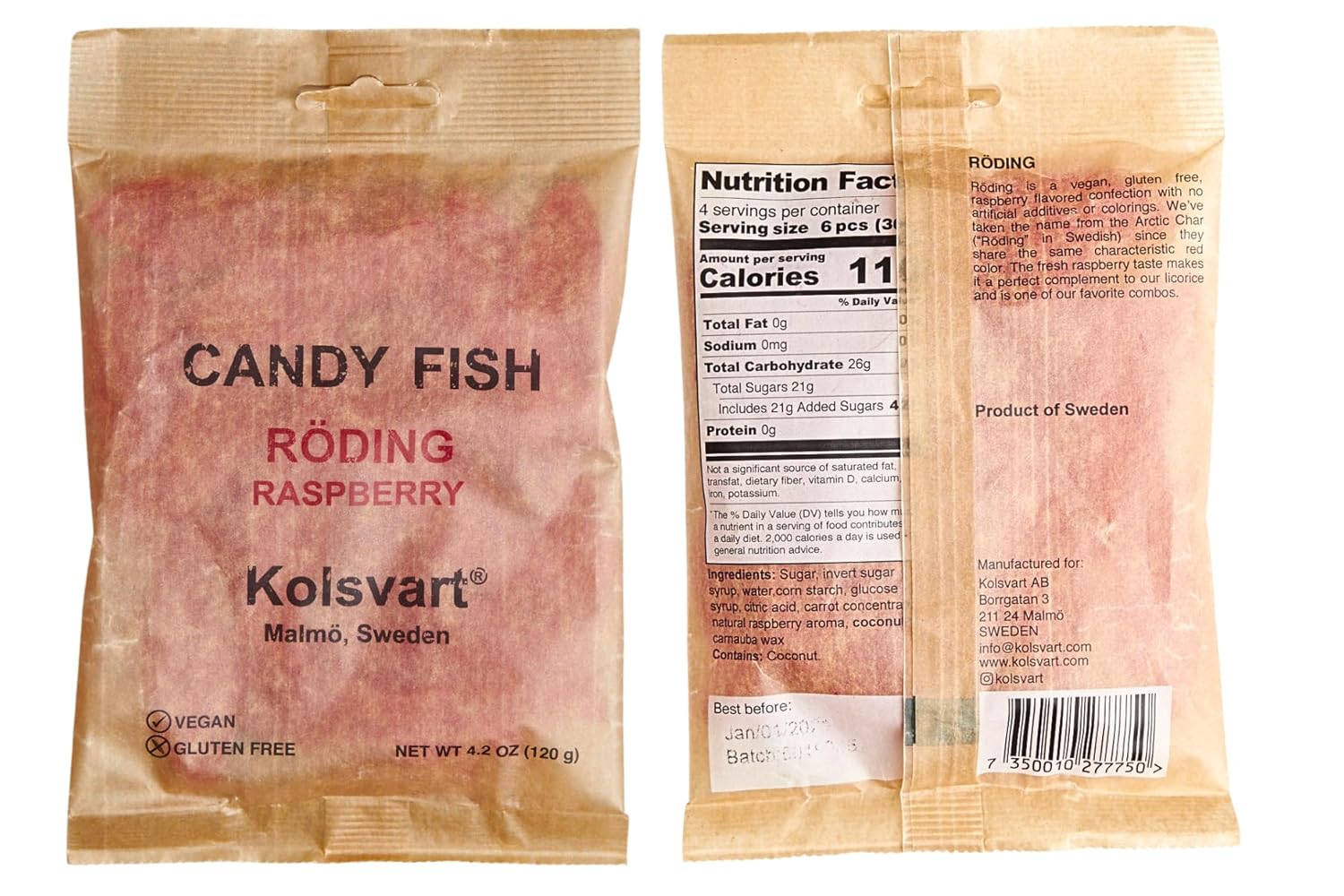 Kolsvart Raspberry Swedish Candy – Vegan & Gluten-Free Gummies with Natural Fruit Flavor – Scandinavian Gummy Candy – 4.2 oz Each (Pack of 5)