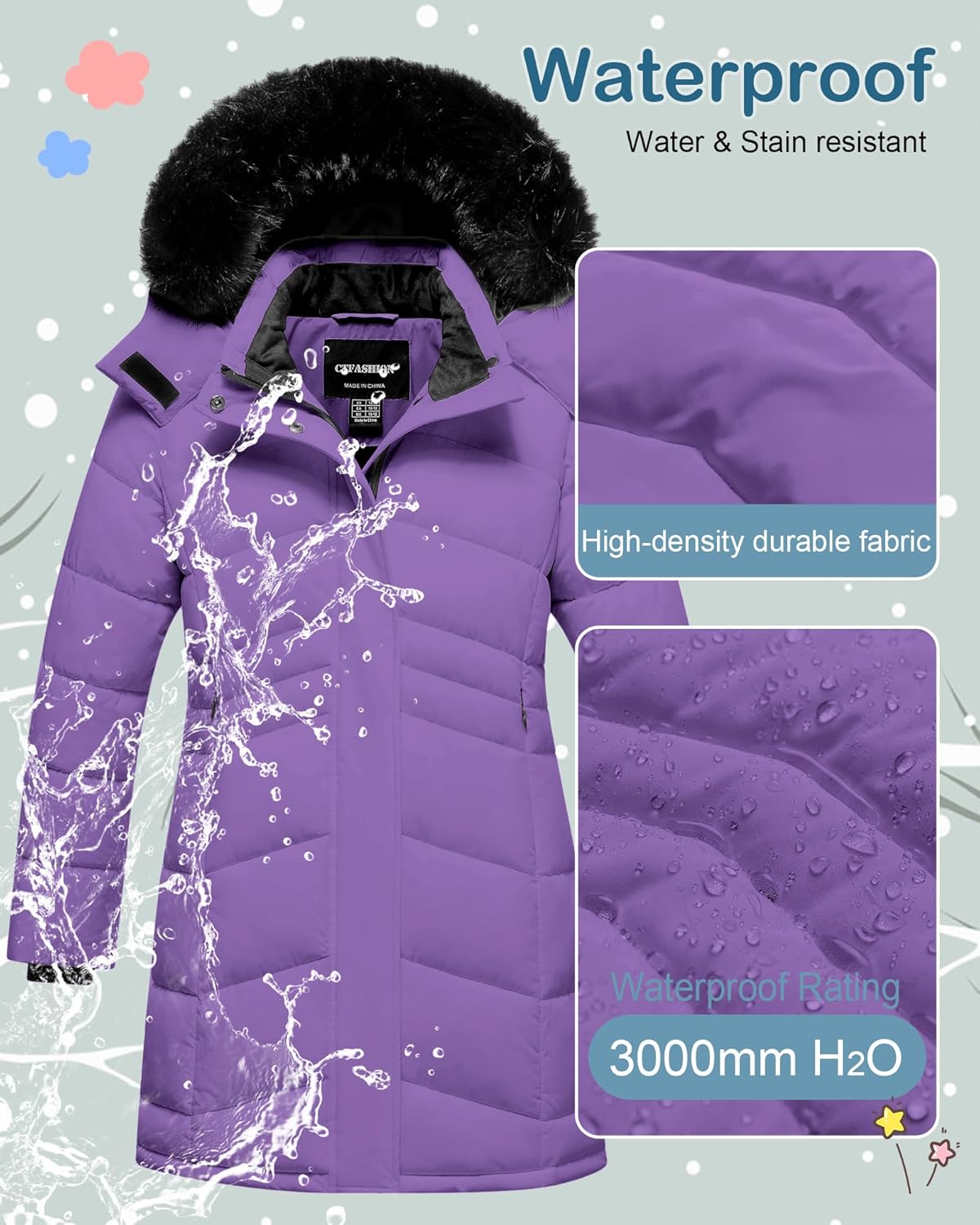 Girl's Winter Coats Kids Waterproof Long Puffer Jacket Thicken Fleece Lined Ski Parka with Detachable Fur Hooded - Image 4